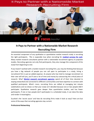 It Pays to Partner with a Nationwide Market Research Recruiting Firm