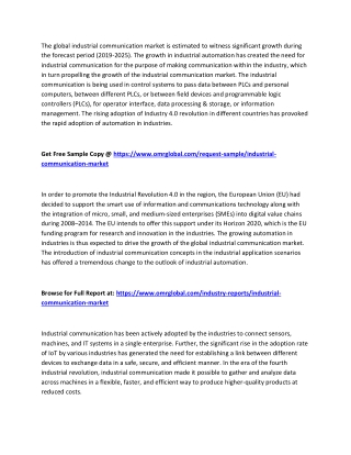 Global Industrial Communication Market will experience a noticeable growth during the forecast period 2019-2025: Orion M