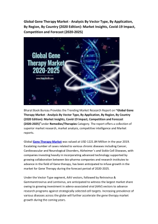 Global Gene Therapy Market Analysis, Application & Forecast to 2020-2025