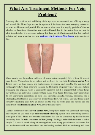 What Are Treatment Methods For Vein Problem?