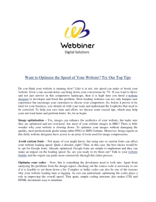 Want to Optimise the Speed of Your Website? Try Our Top Tips
