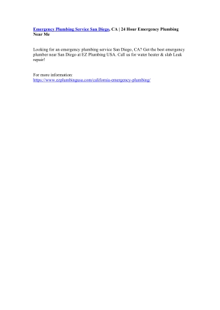 Emergency Plumbing Service San Diego, CA | 24 Hour Emergency Plumbing Near Me
