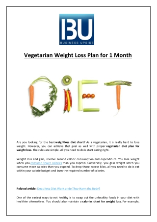 Vegetarian Weight Loss Plan for 1 Month