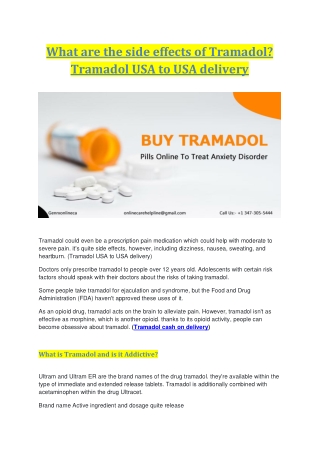 What are the side effects of Tramadol? Tramadol USA to USA delivery