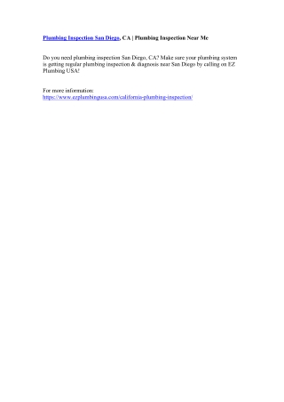 Plumbing Inspection San Diego, CA | Plumbing Inspection Near Me