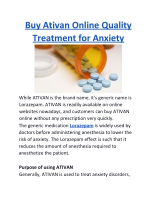 Buy Ativan Online Quality Treatment for Anxiety