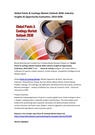 Global Paints & Coatings Market Analysis, Application & Forecast to 2019-2030