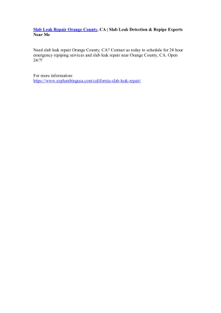 Slab Leak Repair Orange County, CA | Slab Leak Detection & Repipe Experts Near Me