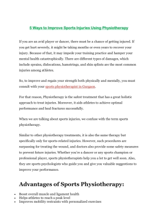 5 Ways to Improve Sports Injuries Using Physiotherapy