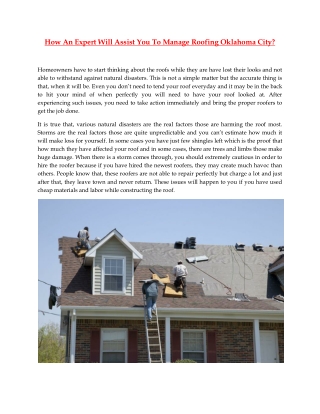 How An Expert Will Assist You To Manage Roofing Oklahoma City?