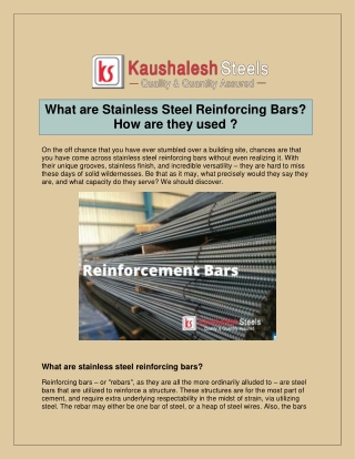 What are Stainless Steel Reinforcing Bars? How are they used ?