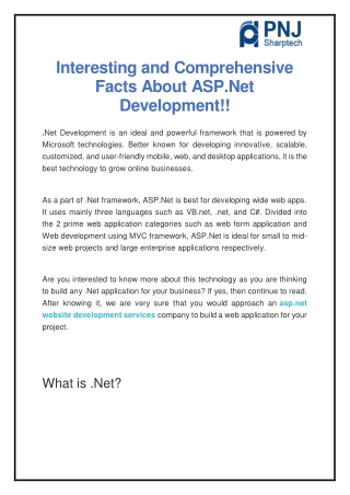 Interesting and Comprehensive Facts About ASP.Net Development!!