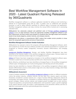 Best Workflow Management Software In 2020 - Latest Quadrant Ranking Released by 360Quadrants