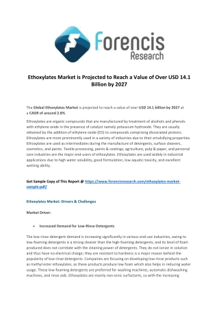 Ethoxylates Market Global Briefing, Growth Analysis And Opportunities Outlook 2020 To 2027