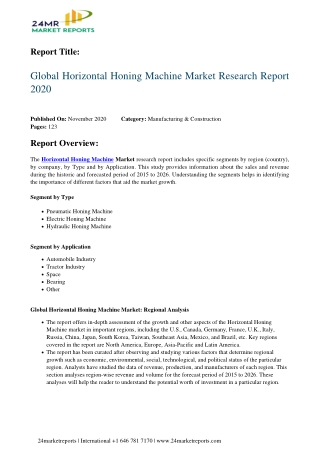 Horizontal Honing Machine Market Research Report 2020