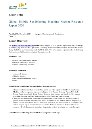 Mobile Sandblasting Machine Market Research Report 2020