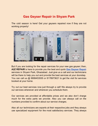 Best Gas Geyser Repair in Shyam Park