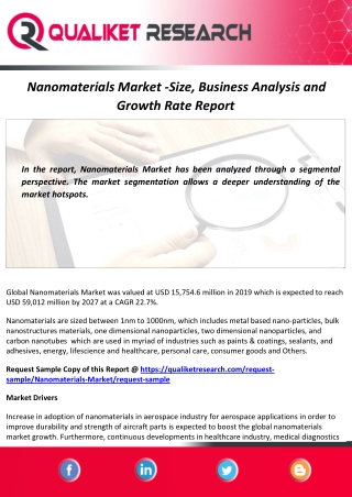 Nanomaterials Market Size, Future Scope and Forecast Report to 2027