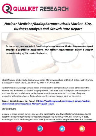 Nuclear Medicine/Radiopharmaceuticals Market Size and Forecast by 2027