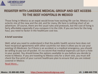 Register with Lakeside Medical Group and get access to the best hospitals in Mexico