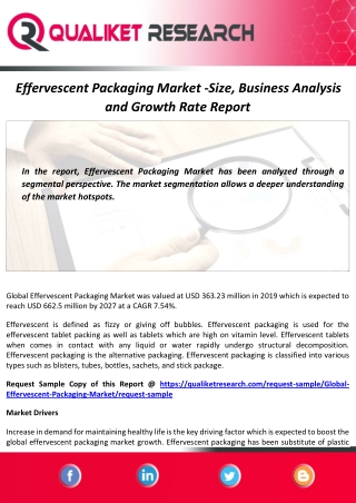Effervescent Packaging Market Size, Demand and Forecast Report to 2027