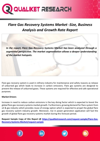 Flare Gas Recovery Systems Market Size, Share and Forecast Report by 2027