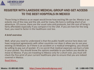 Register with Lakeside Medical Group and get access to the best hospitals in Mexico
