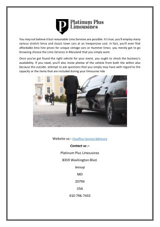 Chauffeur Services Baltimore | Platinumpluslimos.com