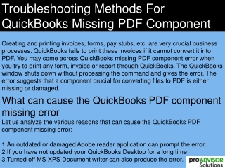 Troubleshooting Methods For QuickBooks Missing PDF Component