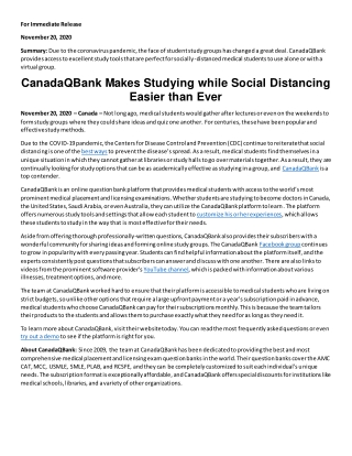 CanadaQBank Makes Studying while Social Distancing Easier than Ever