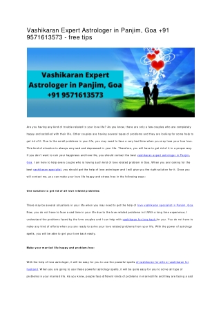 Vashikaran Expert Astrologer in Panjim, Goa  91 9571613573 - free tips