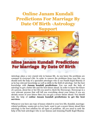 Online Janam Kundali Predictions For Marriage by Date of birth - Astrology Support