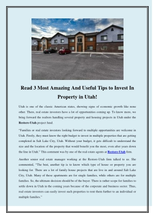 Read 3 Most Amazing And Useful Tips to Invest In Property in Utah!