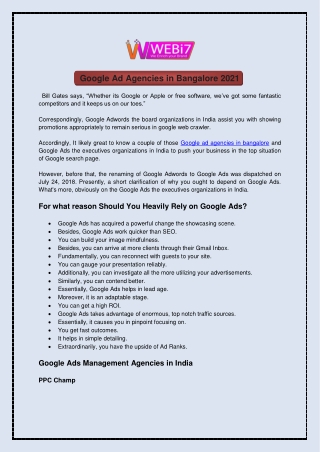 Google Ad Agencies in Bangalore 2021