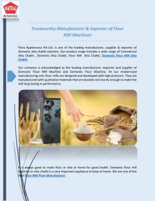 Finest Flour Mill Plant Manufacturer: Flora Appliencess Pvt.Ltd