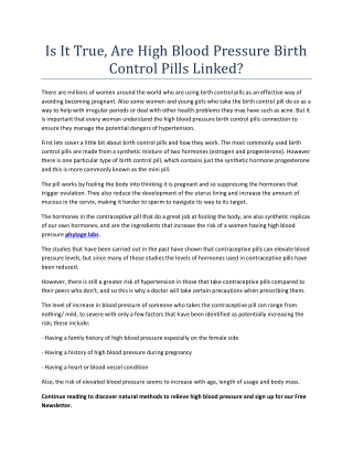 Is It True, Are High Blood Pressure Birth Control Pills Linked?