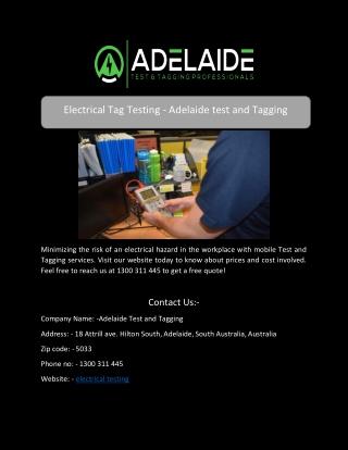 Electrical Tag Testing - Adelaide test and Tagging