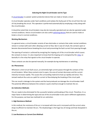 Selecting the Right Circuit Breaker and Its Type