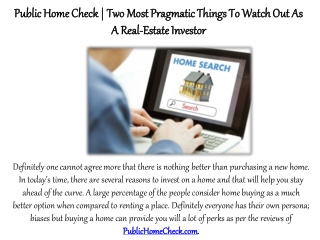 Public Home Check | Two Most Pragmatic Things To Watch Out As A Real-Estate Investor