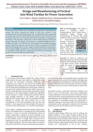 Design and Manufacturing of Vertical Axis Wind Turbine for Power Generation