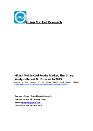 Global Mobile Card Reader Market Trends, Size, Competitive Analysis and Forecast 2019-2025