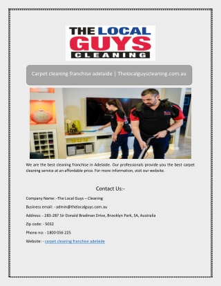Carpet cleaning franchise adelaide | Thelocalguyscleaning.com.au