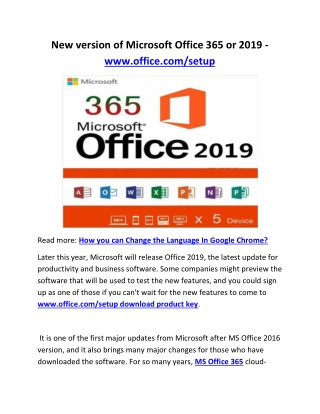 New version of Microsoft Office 365 or 2019 - www.office.com/setup