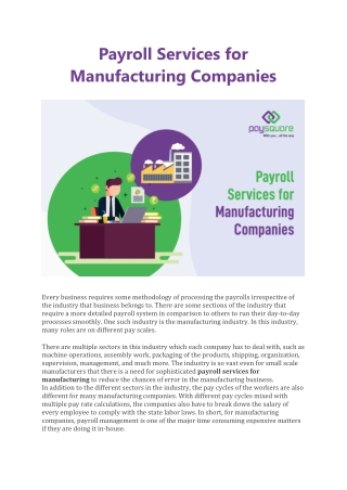 Payroll Services for Manufacturing Companies