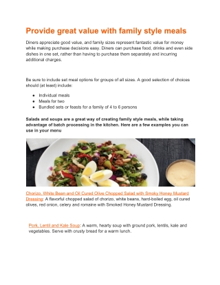 Provide great value with family style meals