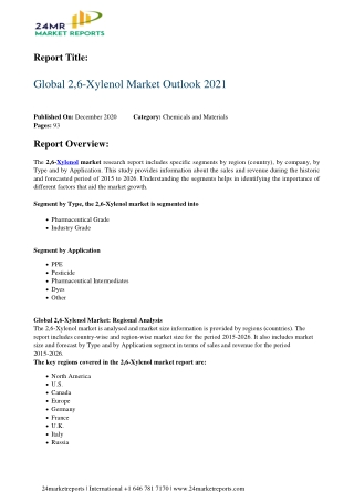 2,6-Xylenol Market Outlook 2021