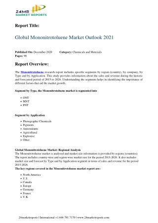 Mononitrotoluene Market Outlook 2021