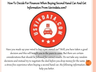 How To Decide For Finances When Buying Second Hand Car And Get Information From Usvindata.com?