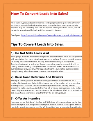 How To Convert Leads Into Sales