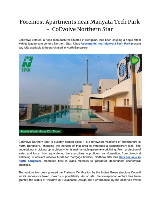 Foremost Apartments near Manyata Tech Park -  CoEvolve Northern Star